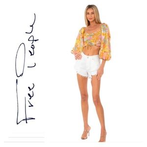 Free People “We the Free” Loving Good Vibrations Boho Distressed Jean Shorts 26